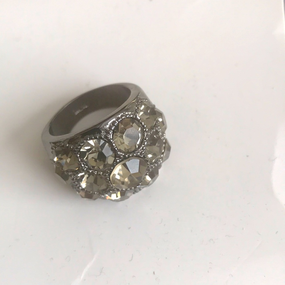 Statement hematite and smoke crystal ring